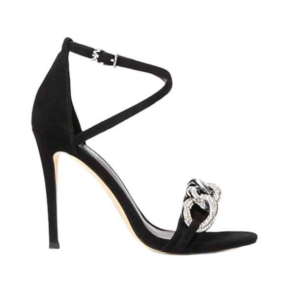 MICHAEL KORS Scarlett Chain Link Suede 4" Sandal in Black Size 7.5 NWT - Picture 1 of 13